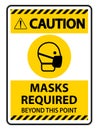 Caution Masks Required Beyond This Point Sign Isolate On White Background,Vector Illustration EPS.10