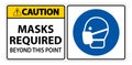 Caution Masks Required Beyond This Point Sign Isolate On White Background,Vector Illustration EPS.10