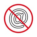 Caution No Allowed E-mail Spamming. Prohibited At Sign. Ban Email Spam Black Line Icon. Mail Address Red Stop Outline Royalty Free Stock Photo