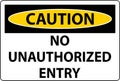 Caution No Unauthorized Entry Sign On White Background