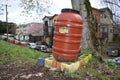 Caution Non Potable Water Barrel on Cinder Blocks in Seattle Park