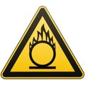 Caution oxidizer. Safety sign. Safety at work. Yellow triangle with black image. Isolated object. White background