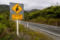 Caution Penguins sign in NZ Royalty Free Stock Photo