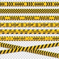 Caution perimeter stripes. Isolated black and yellow police line do not cross for criminal scene. Security lines sign or