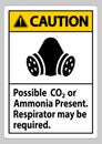 Caution PPE Sign Possible Co2 Or Ammonia Present, Respirator May Be Required