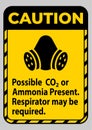 Caution PPE Sign Possible Co2 Or Ammonia Present, Respirator May Be Required