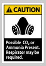 Caution PPE Sign Possible Co2 Or Ammonia Present, Respirator May Be Required