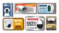 Caution Protect Cctv Nameplates Posters Set Vector