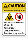 Caution Quarantine Holding Area Sign Isolated On White Background,Vector Illustration EPS.10 Royalty Free Stock Photo