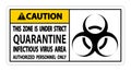 Caution Quarantine Infectious Virus Area Sign Isolate On White Background,Vector Illustration EPS.10 Royalty Free Stock Photo