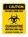 Caution Quarantine Infectious Virus Area Sign Isolate On White Background,Vector Illustration EPS.10 Royalty Free Stock Photo