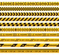 Caution ribbons. Construction tape, black yellow forensic seamless pattern sign. Warning hazard, isolated security