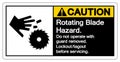 Caution Rotating Blade Hazard Do not operate with guard removed Follow Lockout Procedure Before Servicing Symbol Sign, Vector