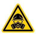 Caution Safety Sign with Mask and Helmet for Hazardous Environments Royalty Free Stock Photo