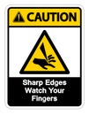 Caution Sharp Edges Watch Your Fingers Symbol Sign Isolate On White Background,Vector Illustration