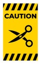 Caution Sign with Scissors on Yellow Background for Safety Awareness Royalty Free Stock Photo