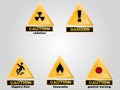 Black and yellow Triangle Hazard warning and attention road sign. Volume symbol . Isolated on white background. Caution or acciden Royalty Free Stock Photo