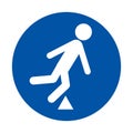 Caution Sign for Slippery Surface with Walking Figure Icon in Blue Circle Royalty Free Stock Photo