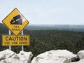 Caution Sign in Snow Storm Royalty Free Stock Photo