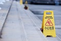 Caution sign on steps