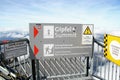 Caution sign at the summit (Gipfel) of the Zugspitze.