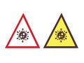 Caution sign - two warning triangles with virus icons Royalty Free Stock Photo