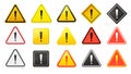 Caution signs. Danger and warning icons set in yellow triangle. Vector symbols Royalty Free Stock Photo