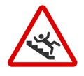 Caution stairway sign. A man falling down the stairs. A sign warning of danger. Slippery stairs icon in red triangle Royalty Free Stock Photo