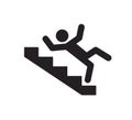 Caution stairway sign. A man falling down the stairs. A sign warning of danger. Slippery stairs icon. Vector Royalty Free Stock Photo