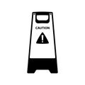 Caution Standing Board Silhouette. Black and White Icon Design Element on Isolated White Background