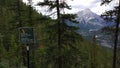 Caution. Steep terrain. Danger sign in mountain forest