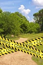 Caution tape closing city park due to COVID-19 or Coronavirus security protection measures