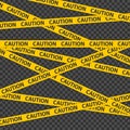 Caution tape. Police streak border. Black and yellow caution tape on transparent background.