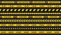 Caution tape set of yellow and black ribbons, for dangerous area, accident, police. Vector tape template with shadow on