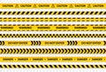 Caution tape set, yellow warning lines, danger symbol, arrows, yellow strips with black text and signs. Abstract Royalty Free Stock Photo