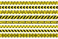 Caution tape. Yellow attention ribbon with warning signs, police evidence protection and construction protection tape Royalty Free Stock Photo
