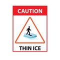 Silhouette of a person on a cracked ice floe with the text caution thin ice