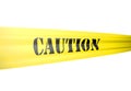 Caution tickertape style cordon on yellow tape on white Royalty Free Stock Photo