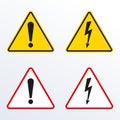 Caution warning sign with exclamation mark and Electrical hazard sign with lightning or thunder. High voltage, Alert, danger, atte Royalty Free Stock Photo
