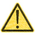 Caution Warning triangle sign Sticker vector yellow triangle sign with exclamation mark, Doodle cartoon hatching pencil Royalty Free Stock Photo