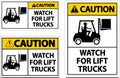 Caution Watch For Lift Trucks Sign On White Background