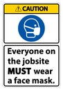 Caution Wear A Face Mask Sign Isolate On White Background