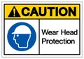 Caution Wear Head Protection Symbol Sign,Vector Illustration, Isolated On White Background Label. EPS10