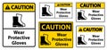 Caution Wear protective footwear sign on transparent background