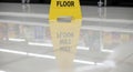 Caution wet floor cleaning maintenance sign Royalty Free Stock Photo