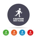 Caution wet floor icon. Human falling symbol. Royalty Free Stock Photo