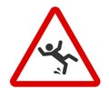 Caution wet floor sign. A man falling down icon in red triangle. Slippery floor. A sign warning of danger. Vector