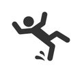 Caution wet floor sign. A man falling down. Slippery floor sign. A sign warning of danger. Vector illustration isolated