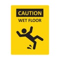 Caution wet floor sign. A man falling down. Slippery floor sign. A sign warning of danger. Vector illustration isolated