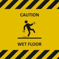 Caution, wet floor. Warning sign. Falling person silhouette. Industrial tape. Vector